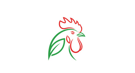 Minimalist rooster head logo with leaf for organic poultry brand © Roy
