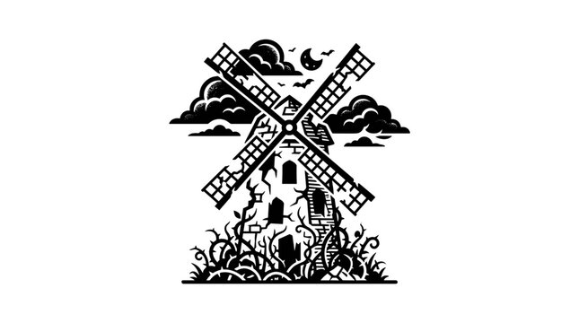 Windmill Illustration with Blades.