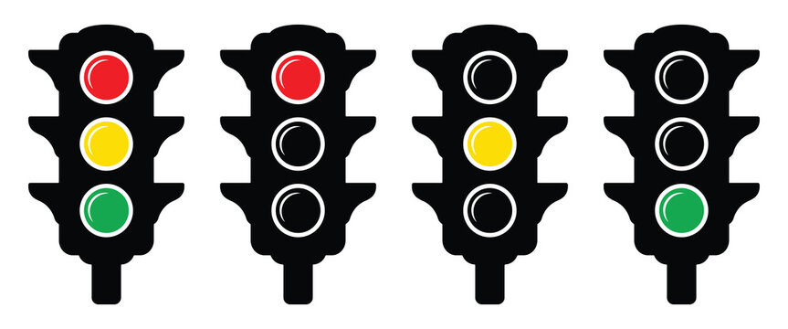 Traffic light icon set. Traffic light vector silhouette design. Traffic signal sign. Vector illustration.