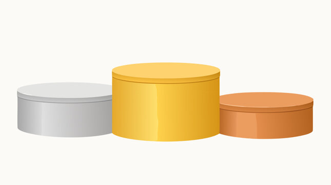 Three tier winner podium with gold silver and bronze metallic finishes. Flat vector illustration for first second and third place awards, sports achievement, and success celebration.