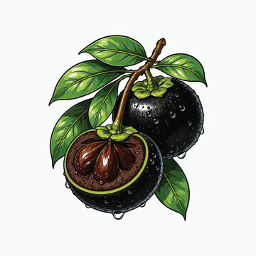 Black sapote with glossy detail vector illustration