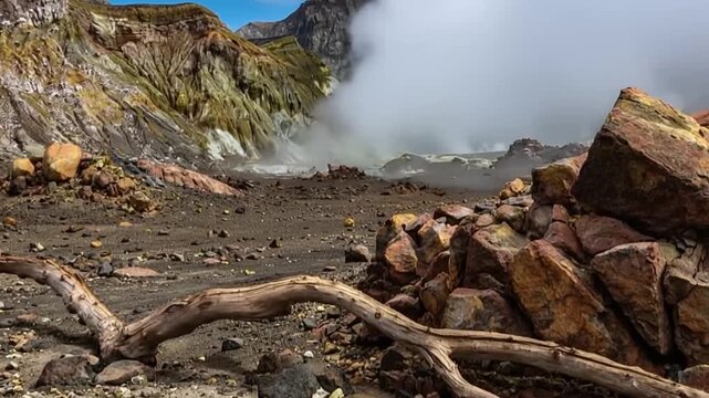 White Island volcano, Whakaari in New Zealand. Time lapse.