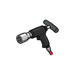 Naklejka premium F1 Pneumatic Wheel Gun With T‑Shaped Handle, Silver Socket And Red Air Hose, A High‑Torque Pit Stop Tool For Rapid Tire Changes And Race Car Maintenance Vector Illustration