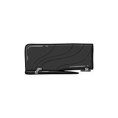 Naklejka premium Formula One Rear Wing Endplate Side Profile With Curved Dark Panel, Subtle Aerodynamic Lines, Mounting Brackets And Lower Attachment Hardware Vector Illustration