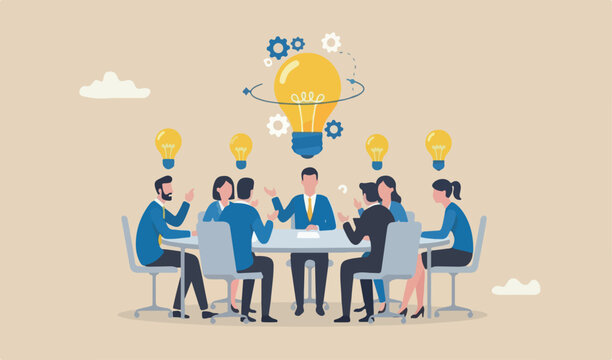 Think big, aspiration to win and success in business idea in creativity imagination team meeting overcome fear concept smart businessman entrepreneur thinking big oversized idea lightbulb