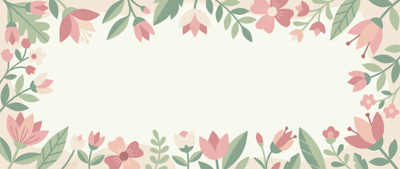Obraz premium Elegant wedding invitation style panoramic banner with a delicate floral border and blank copy space, ideal for romantic announcements, bridal showers, and seasonal greeting card designs.