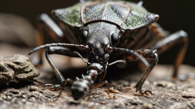 Assassin Bug Hunting Ant in Close-Up Nature Macro