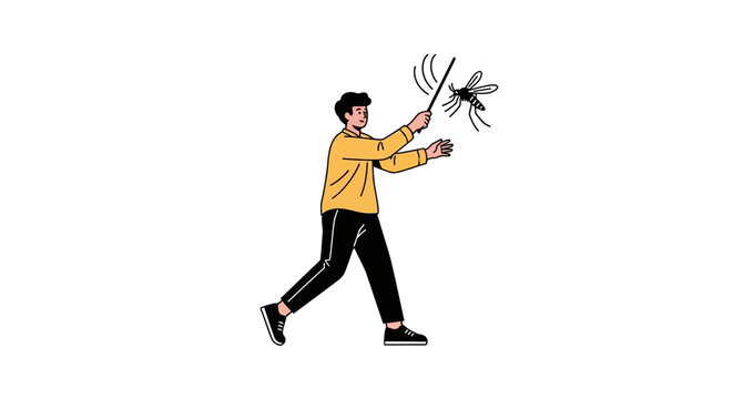 Man Fighting Mosquito Vector Illustration for Mosquito Prevention Concept