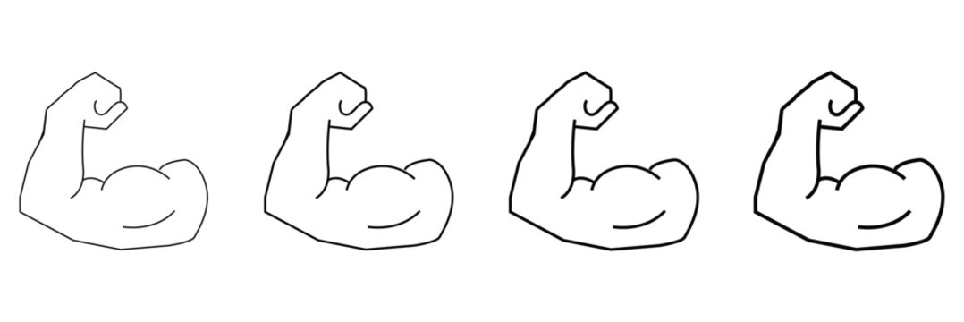 Muscle icon. Bicep symbol. Strong arm vector illustration. Gym logo. Bodybuilding fitness concept. Athlete flexing hand sign. Muscular power pictogram isolated on a white and black background eps 10.