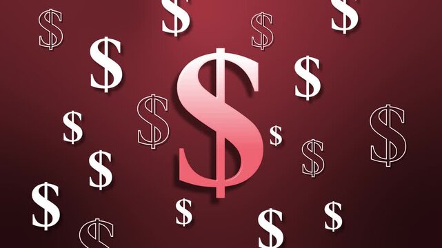 Dollar sign with multiple smaller dollar symbols on dark background animation