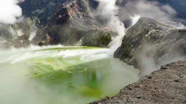 White Island volcano, Whakaari in New Zealand. Time lapse.