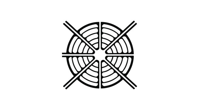 Circle design featuring concentric rings and radial lines forms a technical pattern.