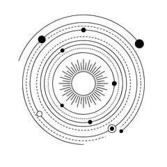 Minimalist solar system planet orbits line art design with astronomy, astrology © murad
