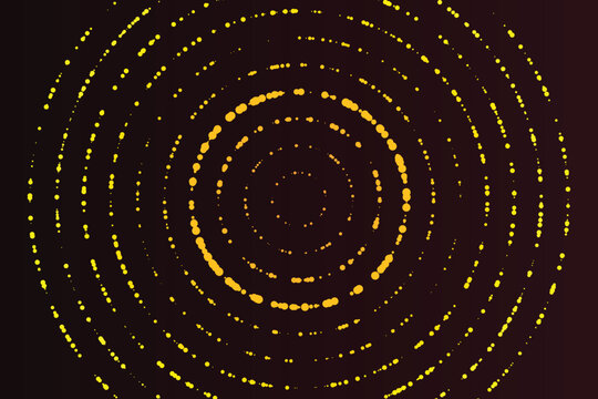 Bright yellow concentric halftone circles on black background, concentric circles geometric pattern