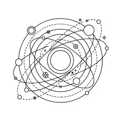 Abstract solar system model with planetary orbits and celestial bodies, universe © murad