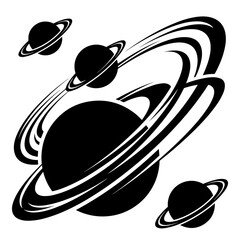 Stylized saturn style ringed planet set minimalist silhouette graphic © murad
