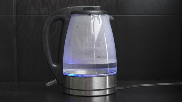 High-quality sound recording in uncompressed WAV format of an electric kettle heating water before boiling, with a loud heating noise from the kitchen appliance for Foley, editing, and audio library