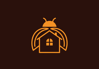 Minimalist orange ladybug and house logo on dark background © pikri