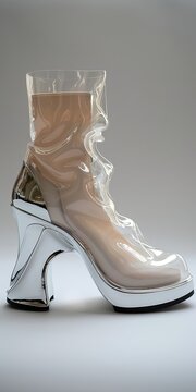 Transparent Futuristic Platform Boot on Minimal Background