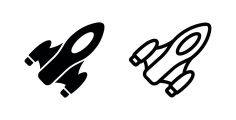 Flying saucer or futuristic spaceship icon in solid and outline styles. © liubomir118809
