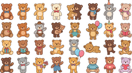 Fototapeta premium Cute Teddy Bear Character Collection Set with Adorable Cartoon Animals for Kids Nursery and Baby Design