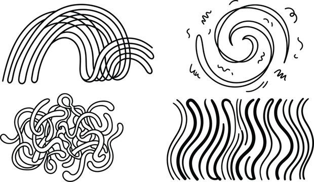 Abstract wavy noodle line vector set with swirly hand drawn doodles and generative AI squiggles