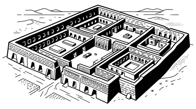 Ancient Mesopotamian Ziggurat Architecture Illustration.