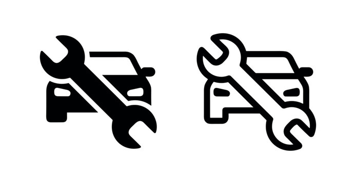 Car repair icon set. Automotive service, mechanic shop, vehicle maintenance, or auto wrench symbol.