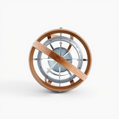 Fototapeta premium Detailed armillary sphere. Wooden rings surround celestial globe. Instrument displays coordinates, time, astronomical positions. Elegant design.