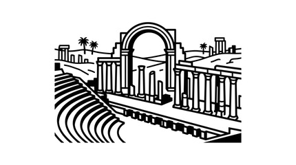 Obraz premium Ancient Roman City Architecture and Landscape Drawing.