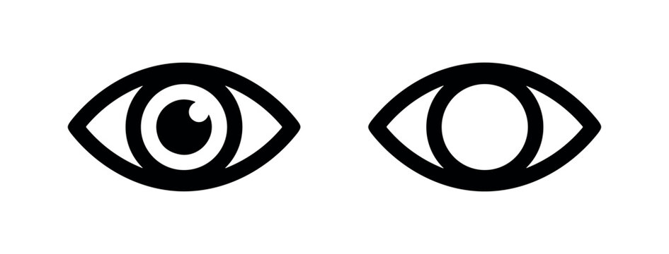 Two eye icons, one with pupil and iris, the other hollow, symbolizing vision and perception