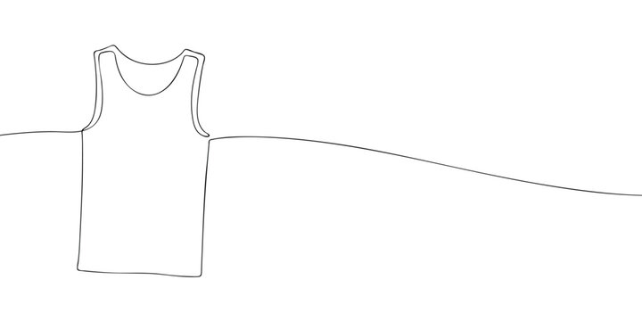 Men's sleeveless tank top in continuous one line style. Minimal outline illustration isolated on a light background. Casual apparel and activewear concept for design and print.