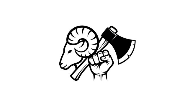 Ram head and fist holding axe mascot logo design