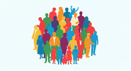 Obraz premium Diverse Group of People Silhouettes in Vibrant Colors.