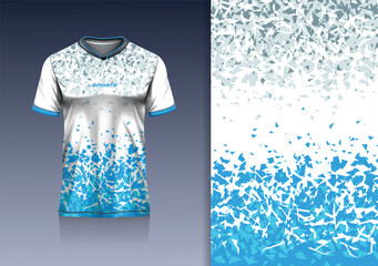 T-shirt mockup abstract sherd fraction rustic grunge jersey design for football, soccer, racing, esports, running, in blue white color © Nimpuna O