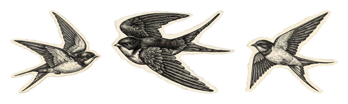 PNG Vintage swallow bird illustrations on transparent background