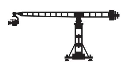 Crane Icon, Industrial Silhouette Style, Simple Black and White Flat Design with Legs and Boom for Construction © Diego