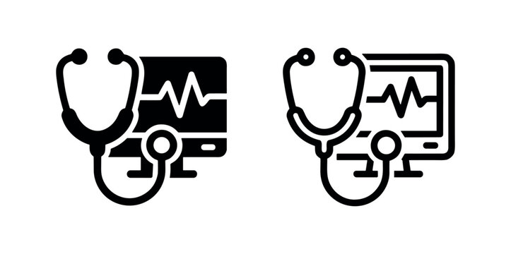 Stethoscope and ECG monitor icon for medical and healthcare concepts