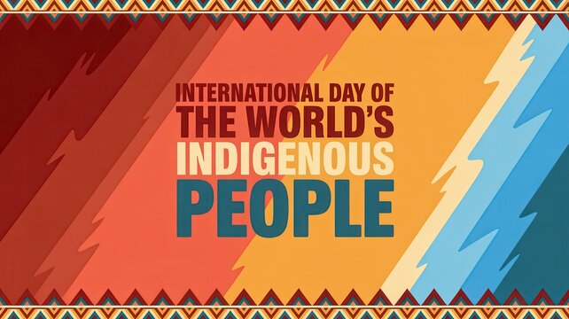 International Day of the World's Indigenous People banner with colorful tribal pattern