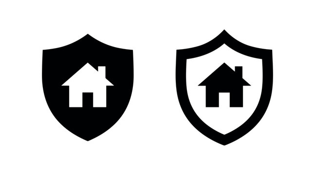 Home house icon with shield for property security and protection