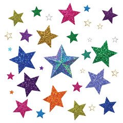Fototapeta premium Colorful Glitter Stars Pattern Scatter Background – Festive Sparkle Confetti Texture for Celebrations, Party Invitations and Holiday Design