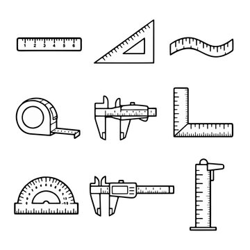 black and white line drawing of various drafting tools