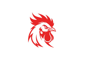 Red rooster head mascot logo on white background © Nur
