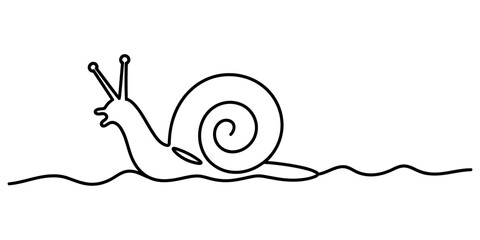 Continuous single line drawing of a cute garden snail moving slowly across the ground © Pulok