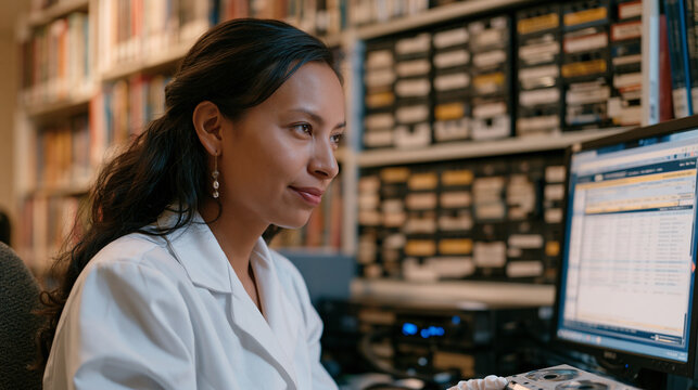 University librarian in archival gloves feeding brittle oral history recordings through professional tape-to-digital converter, shelves of deteriorating cassettes labeled in Indigenous languages wai