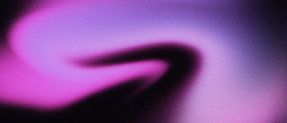 Fototapeta premium Abstract gradient background with purple and pink blurred light waves. Soft grainy texture on dark violet liquid swirl. Ethereal neon glow wallpaper for modern digital art and web design covers.