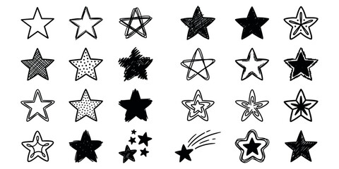 Fototapeta premium stars painted by hand doodle hand drawn icon set. Outline drawing stars painted by hand line clipart symbol collection 