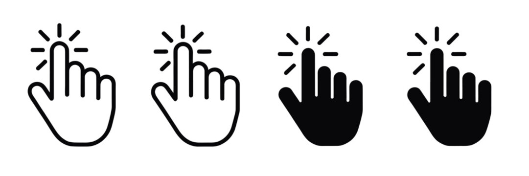 Hand cursor icon. Hand click icon set. Pointer sign and symbol. Vector illustration