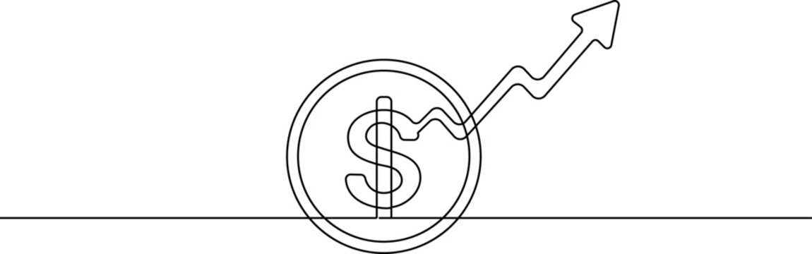 Continuous line art drawing financial growth, doller sign concept 