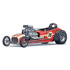 Obraz premium Vintage Hot Rod Racer Illustration, Vector Style, Isolated on White Background